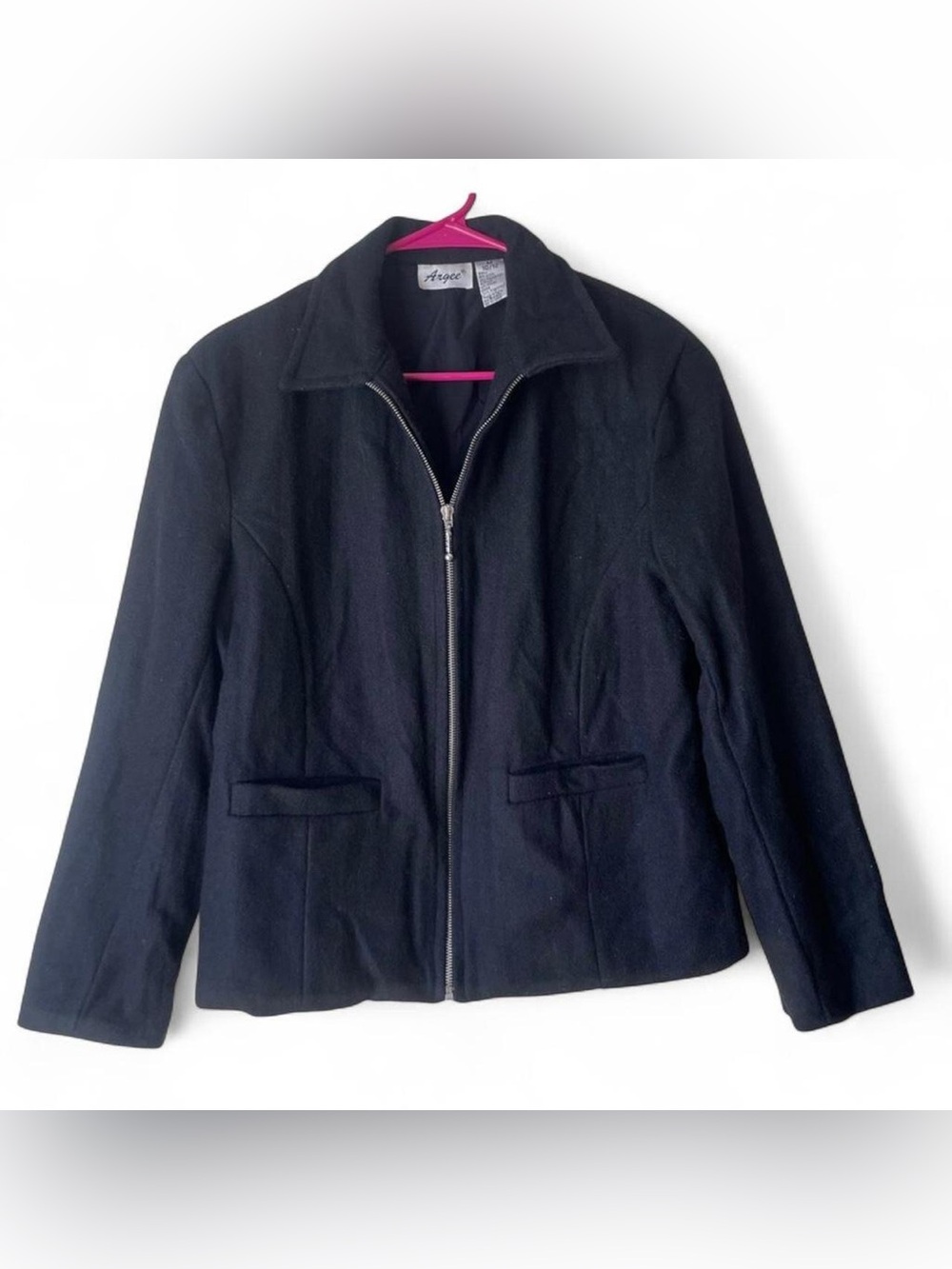 Argee Vintage Black Wool Blend Zip-Front Jacket